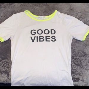 White & Neon Yellow Good Vibes Tshirt